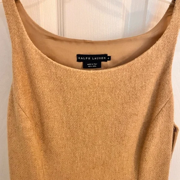 Ralph Lauren Black Label 100% Wool Sleeveless Midi Dress Made in Italy Tan US 4